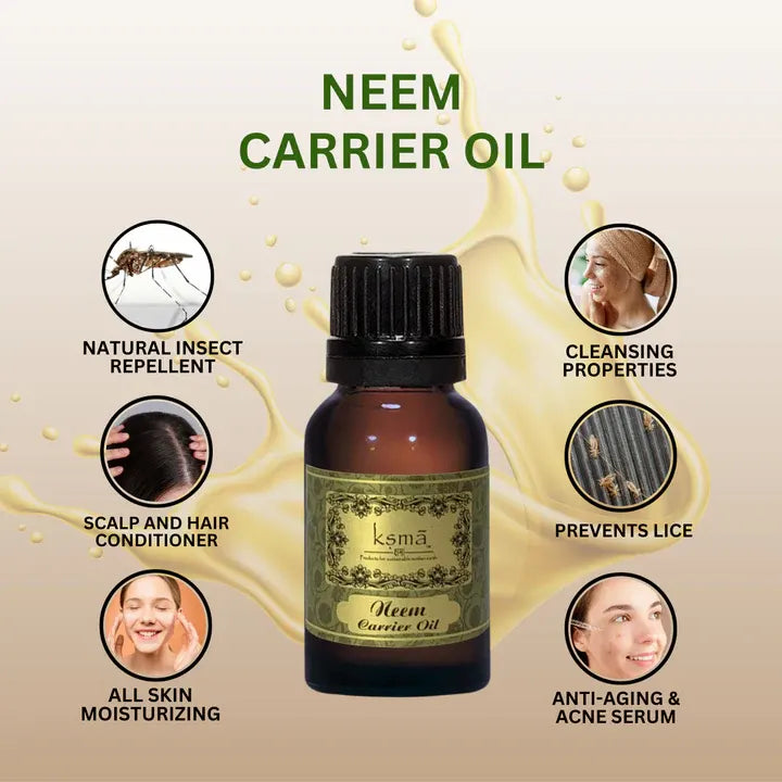 Neem carrier oil benefits image showing skincare and haircare uses
