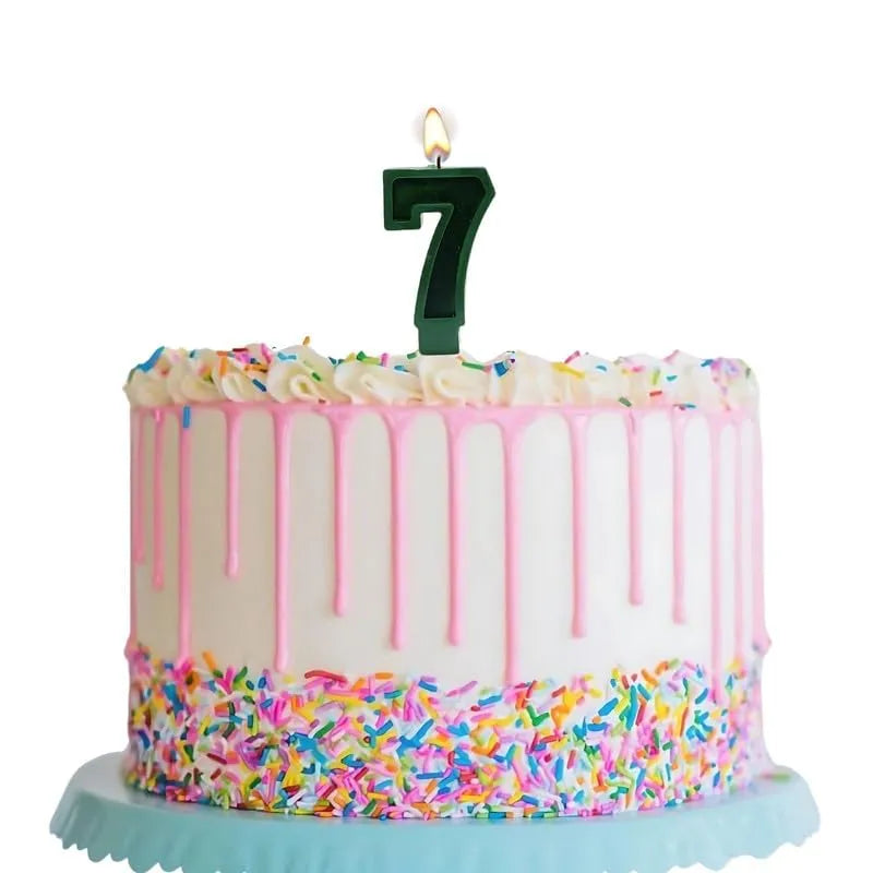 Number 7 birthday candle placed on cake for birthday celebration decoration