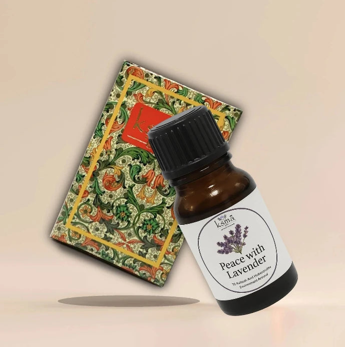 Peace with lavender fragrance oil bottle product display with decorative card