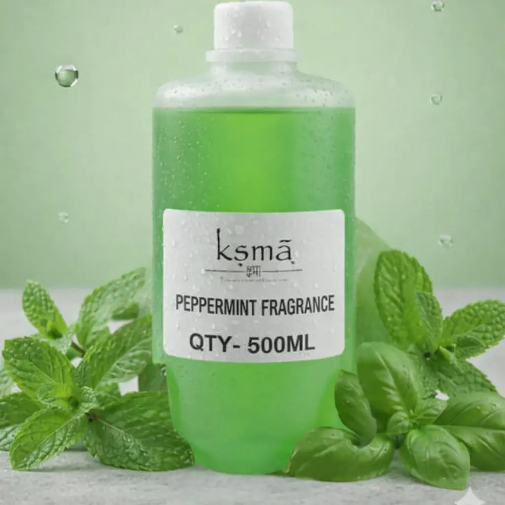 Peppermint fragrance oil with fresh mint leaves display image