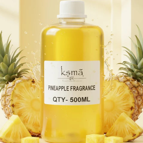Pineapple fragrance oil product image with pineapple fruit background