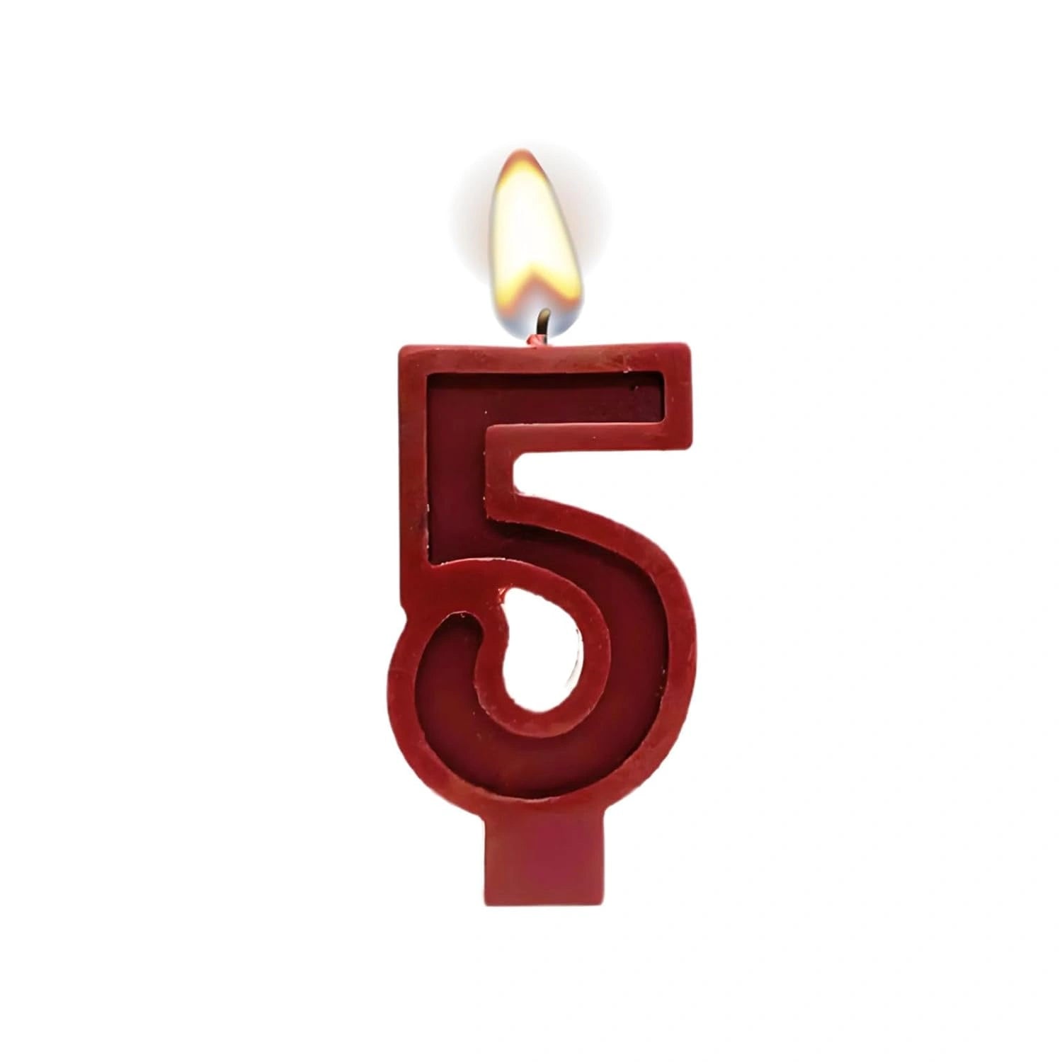 Red number 5 birthday candle with flame for cake decoration