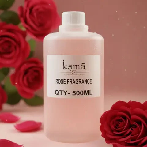 Rose fragrance oil large container bottle packaging display with rose theme background