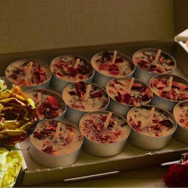 detailed view of rose leaf design tealight candle decorative wax candles