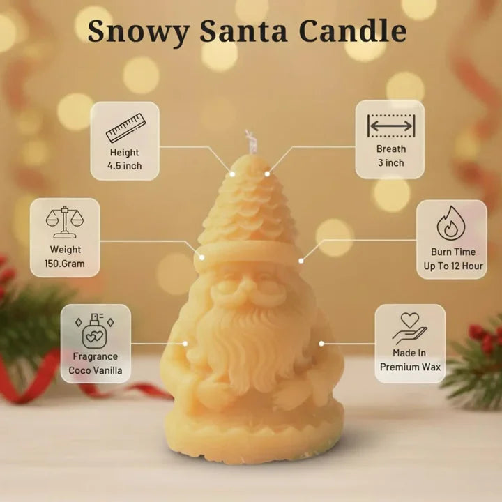 Santa Claus decorative candle held in hand showing size and shape
