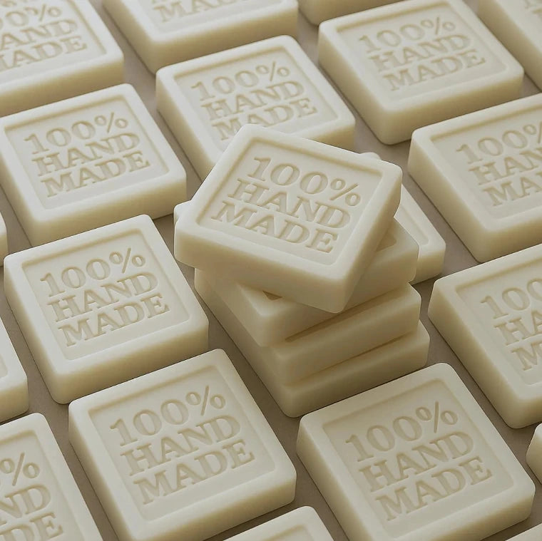 Close-up of soya wax cubes used in candle production