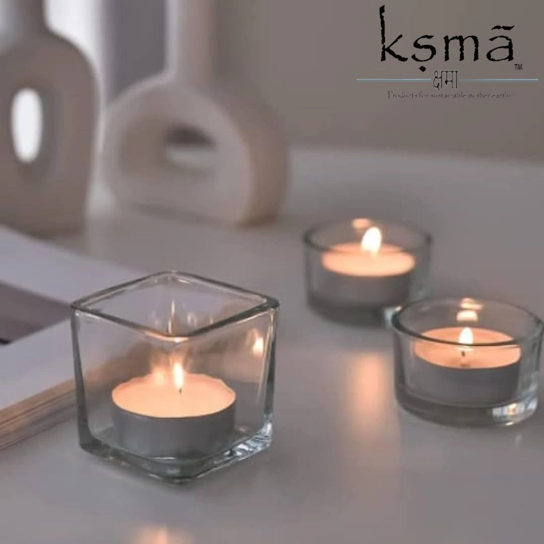 Stacked tealight candles in bulk showing compact size and uniform shape