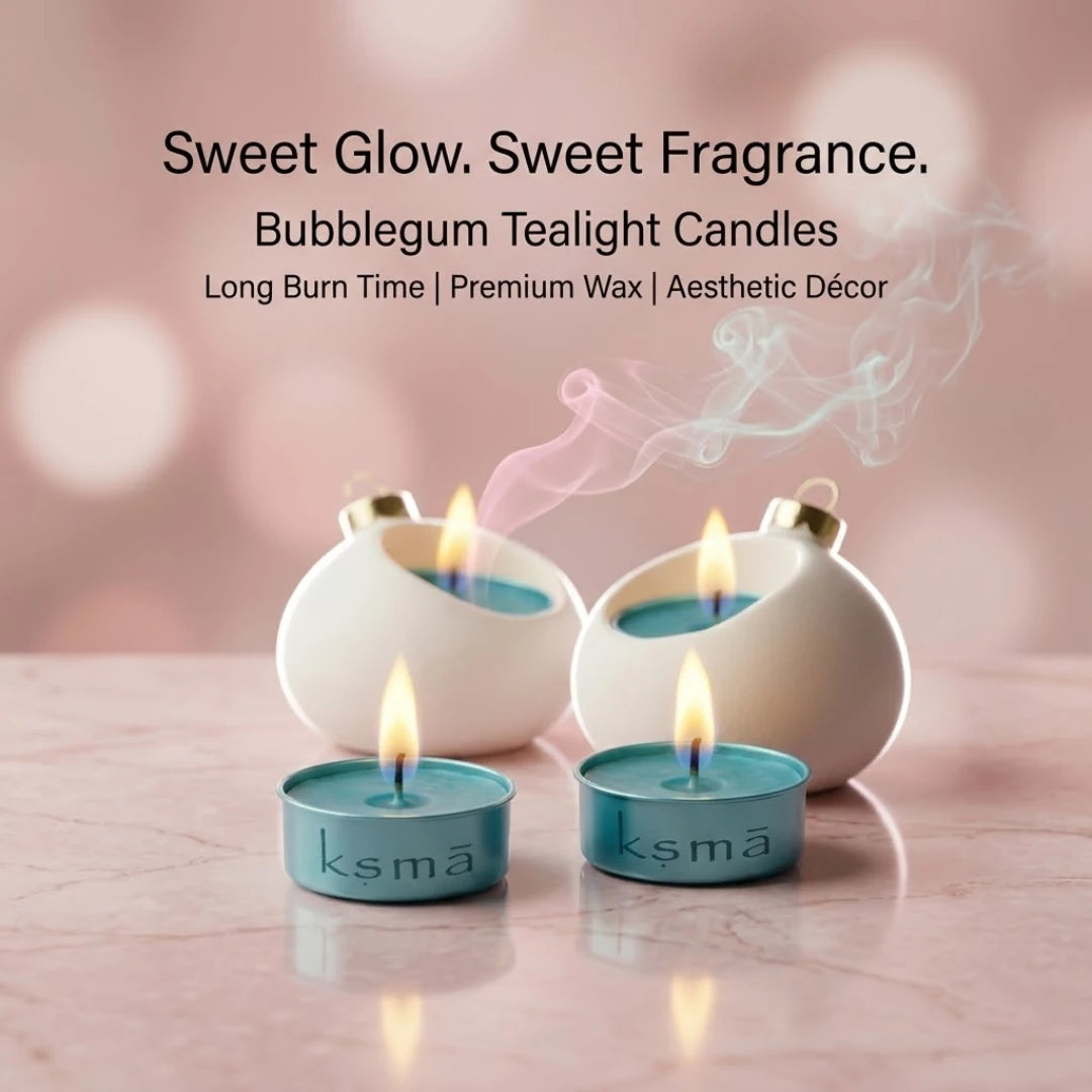 Tealight candles with flames placed in holders