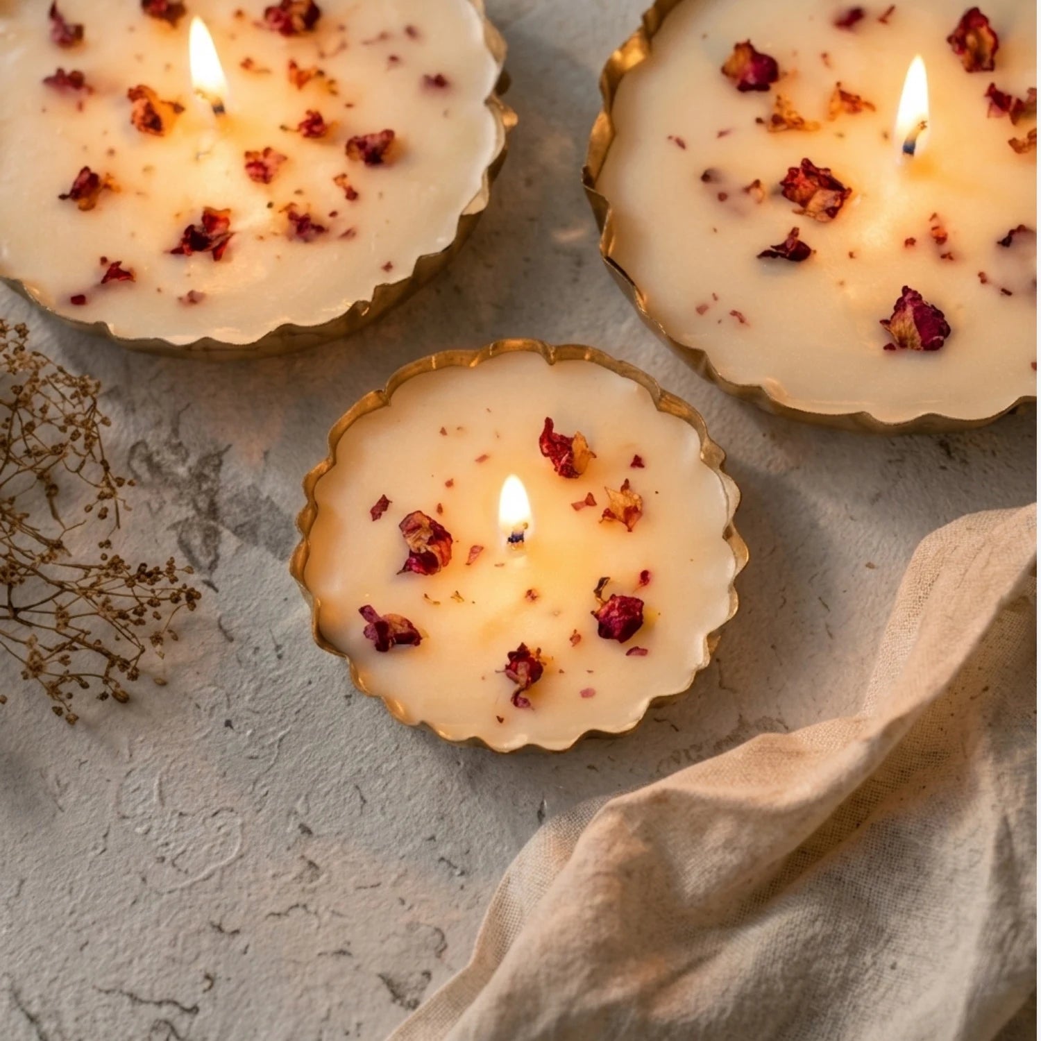 Ksma Floret Candle set – Basilarose Scented Decorative Candles, Elegant Home Décor, Festive Gifting, Housewarming, Wedding, Return Gifts & Special Occasions (Set of 3)