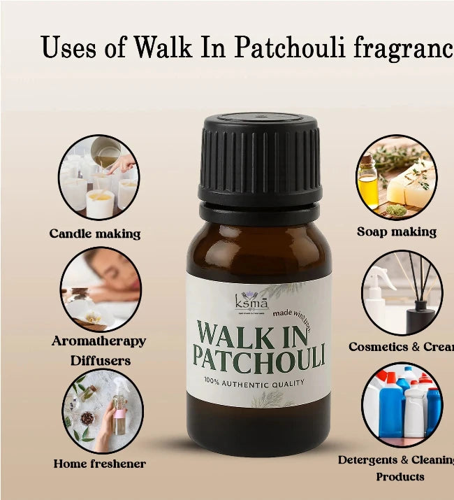 Walk in patchouli fragrance oil usage applications chart for candle and diffuser