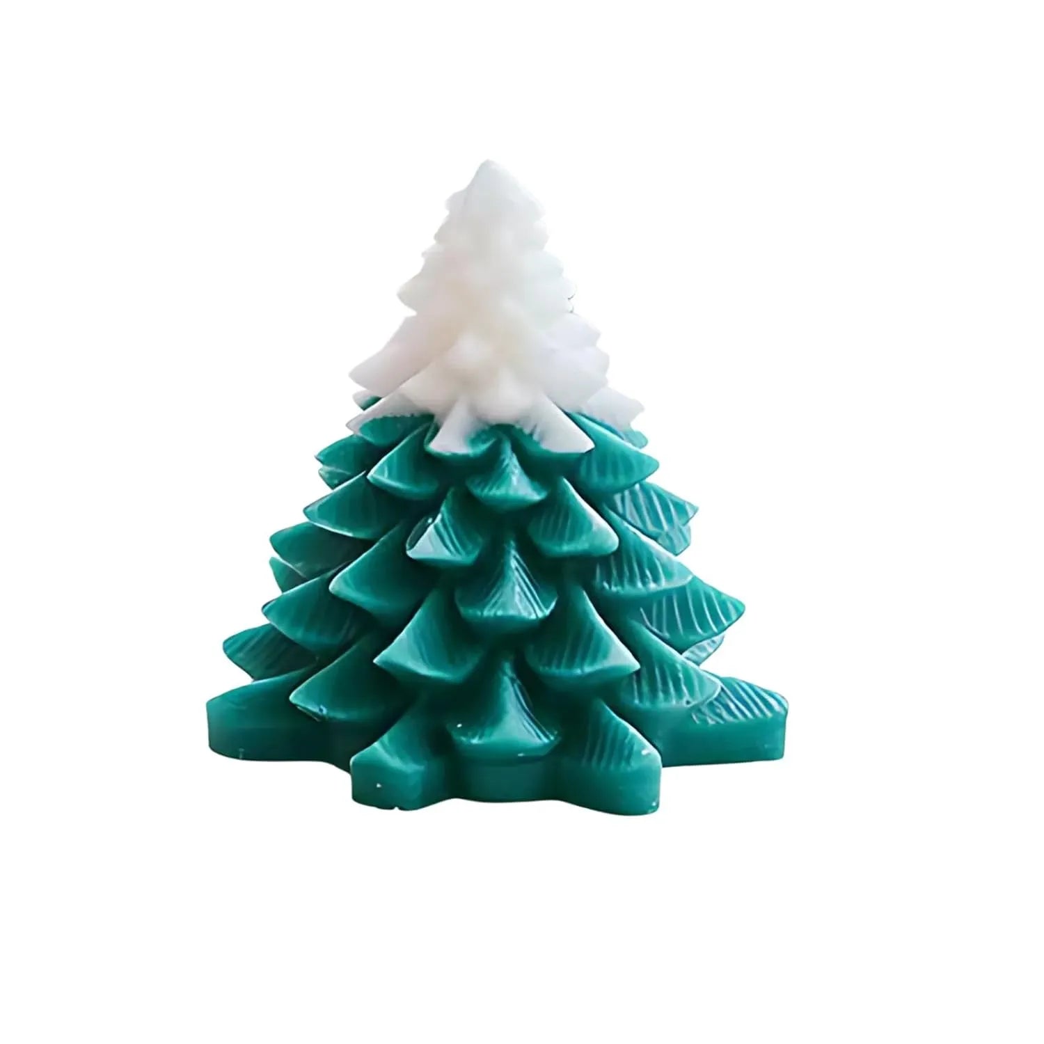 White and green tree shaped candle in a clean minimal style isolated on light background
