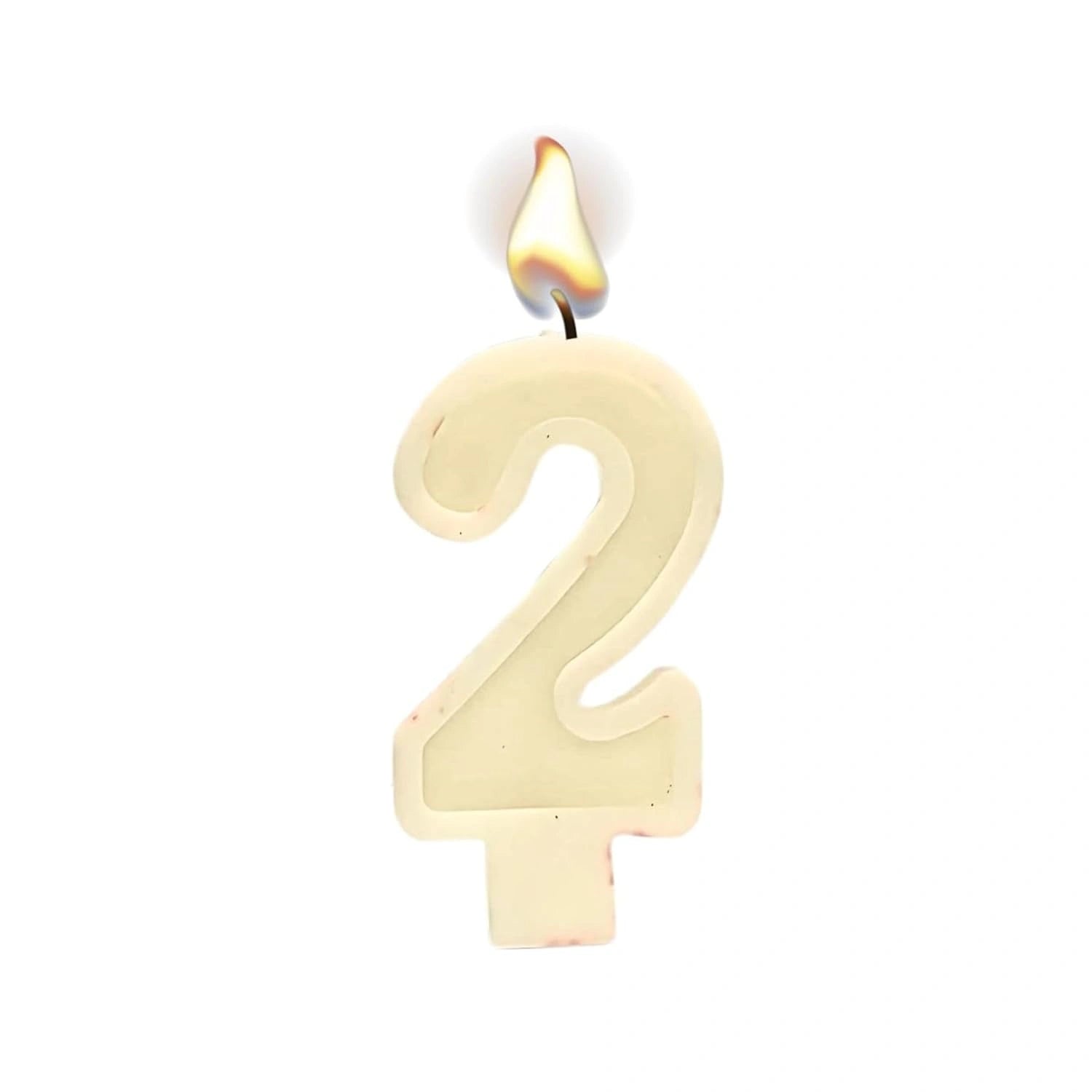 White number 2 birthday candle with flame for cake decoration